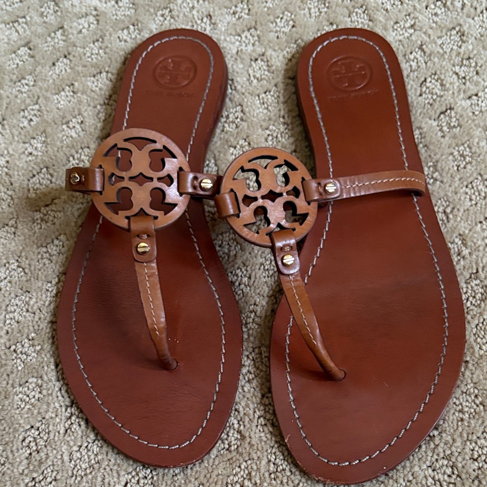 Tory Burch Tan Leather Thong Sandals